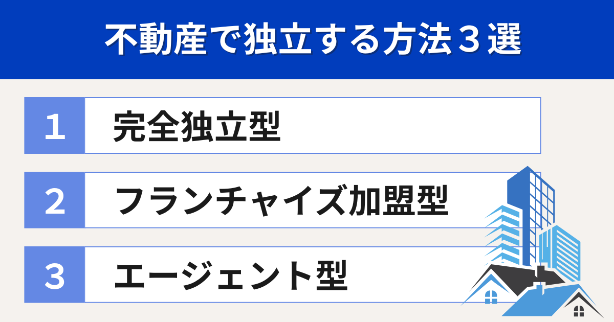 不動産業で独立開業するための方法は3つ